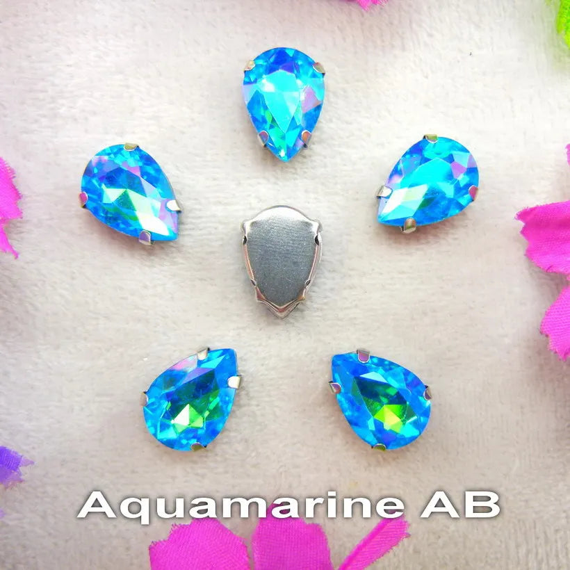 Colorful 7 sizes glass Crystal Silver claw Various colors mix water drop tear drop Sew on rhinestone beads wedding dress diy