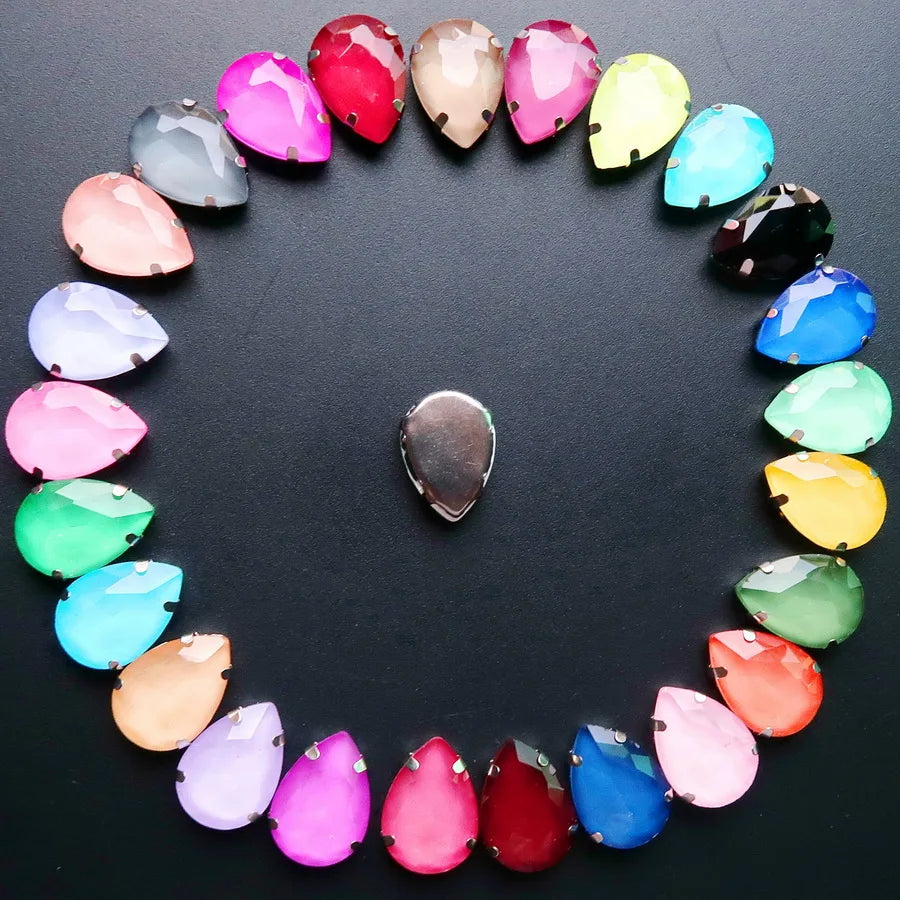 Colorful 7 sizes glass Crystal Silver claw Various colors mix water drop tear drop Sew on rhinestone beads wedding dress diy
