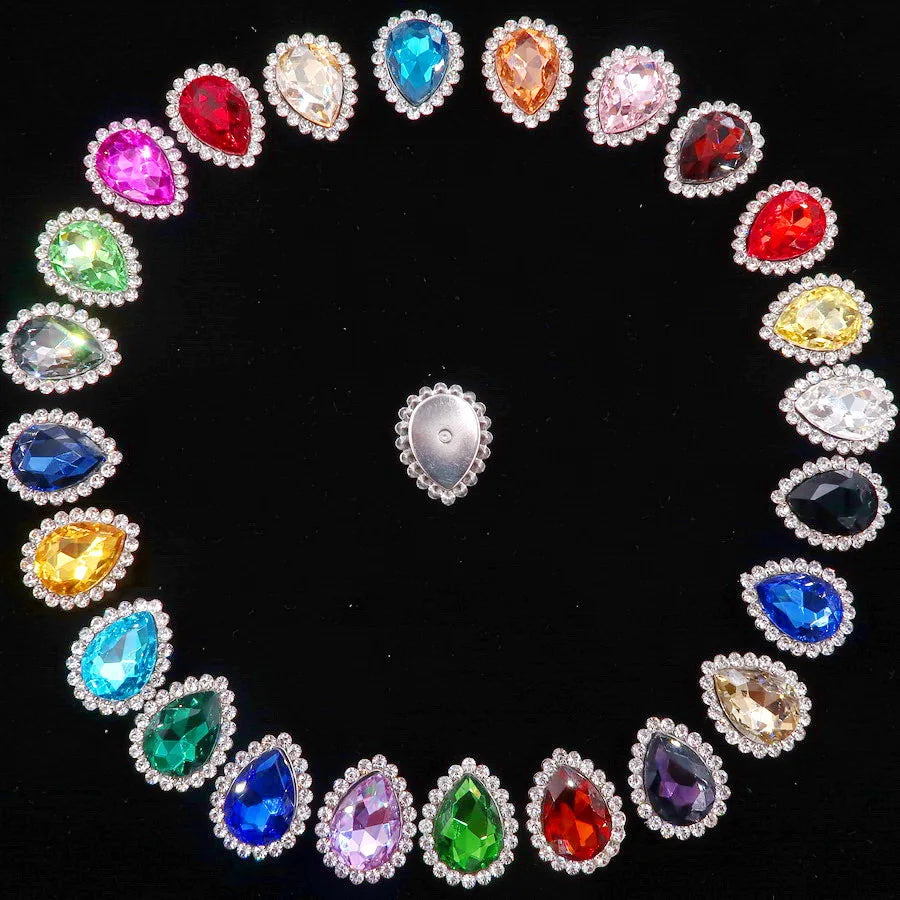 Colorful 7 sizes glass Crystal Silver claw Various colors mix water drop tear drop Sew on rhinestone beads wedding dress diy
