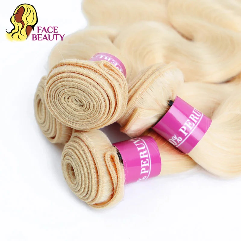 Facebeauty Color 613 Blonde Hair Weave 1/3/4 Bundles Peruvian Body Wave Remy Hair Bundle 8 To 30 inch Human Hair Weft Can Be Dye