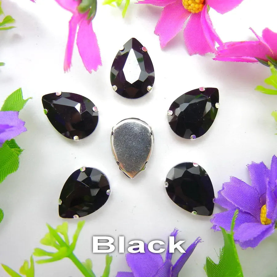 Colorful 7 sizes glass Crystal Silver claw Various colors mix water drop tear drop Sew on rhinestone beads wedding dress diy