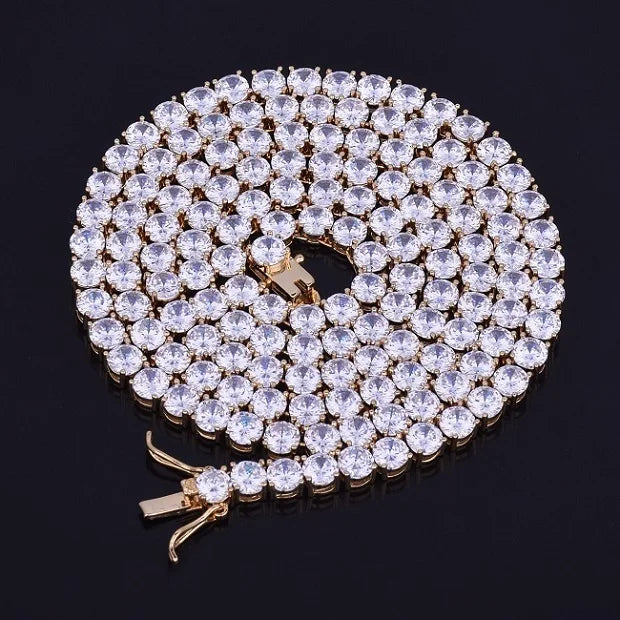 Bubble Letter 1 Row Tennis Chain Zircon Necklace Hip Hop Jewelry Gold Color Copper Material Men Rock Link 18inch 20inch