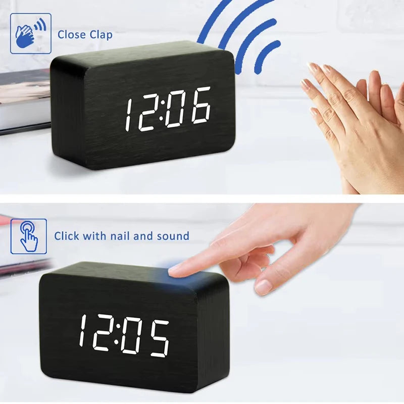 Wooden Digital Alarm Clock for Bedroom Office Kitchen Bathroom Desk