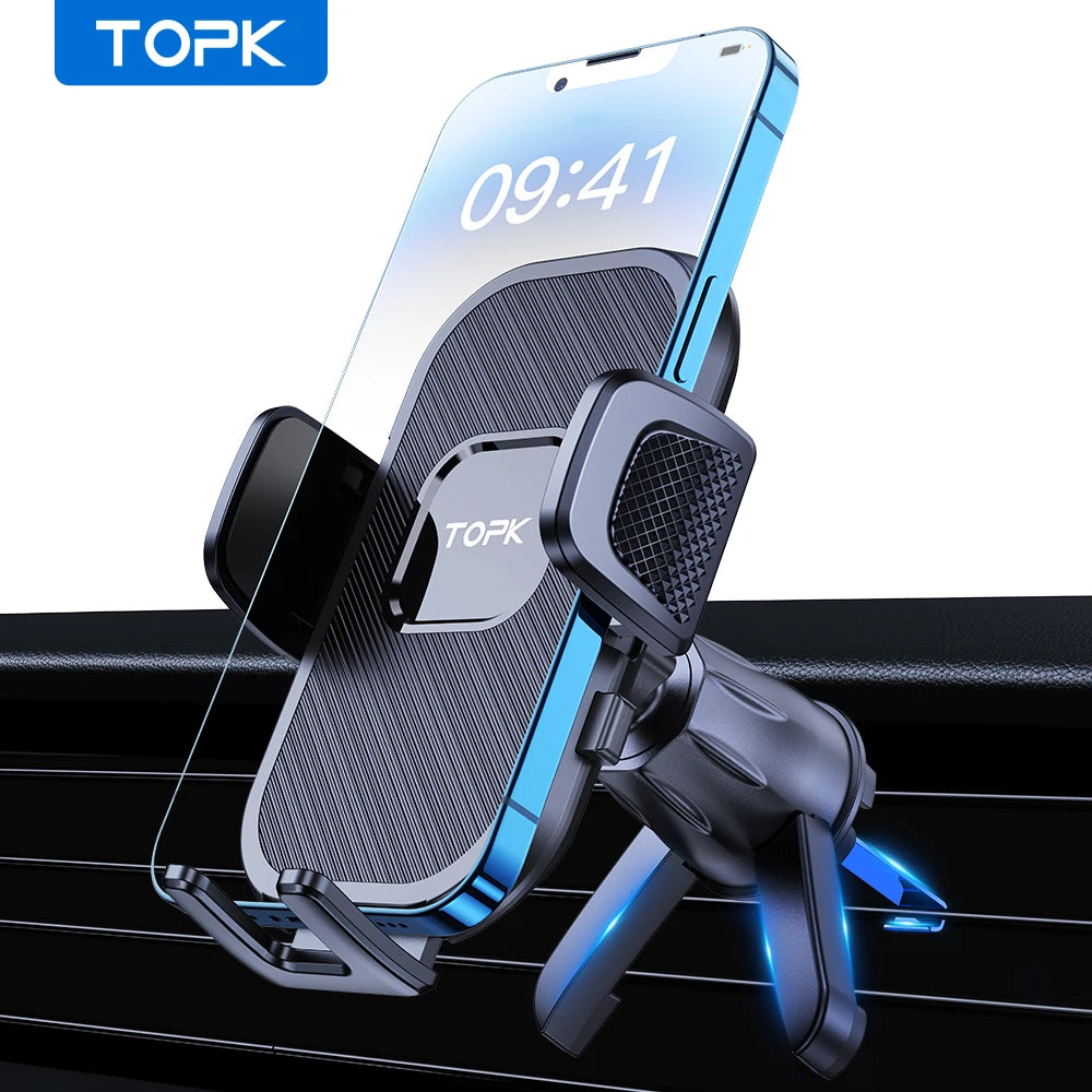TOPK Car Phone Holder Mount for Car Vent [Upgraded Metal Clip] Hands Free Cradle in Vehicle Holder Fit for Cell Phone Automobile