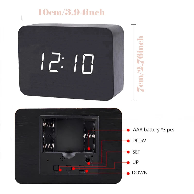 Wooden Digital Alarm Clock for Bedroom Office Kitchen Bathroom Desk