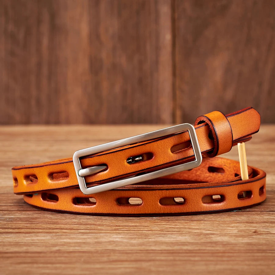 1.2CM Dress Decoration Knot Belt Strap Thin Women Belt Pin Buckle Genuine Leather Belt Women Real Cowskin Leather Female Belts