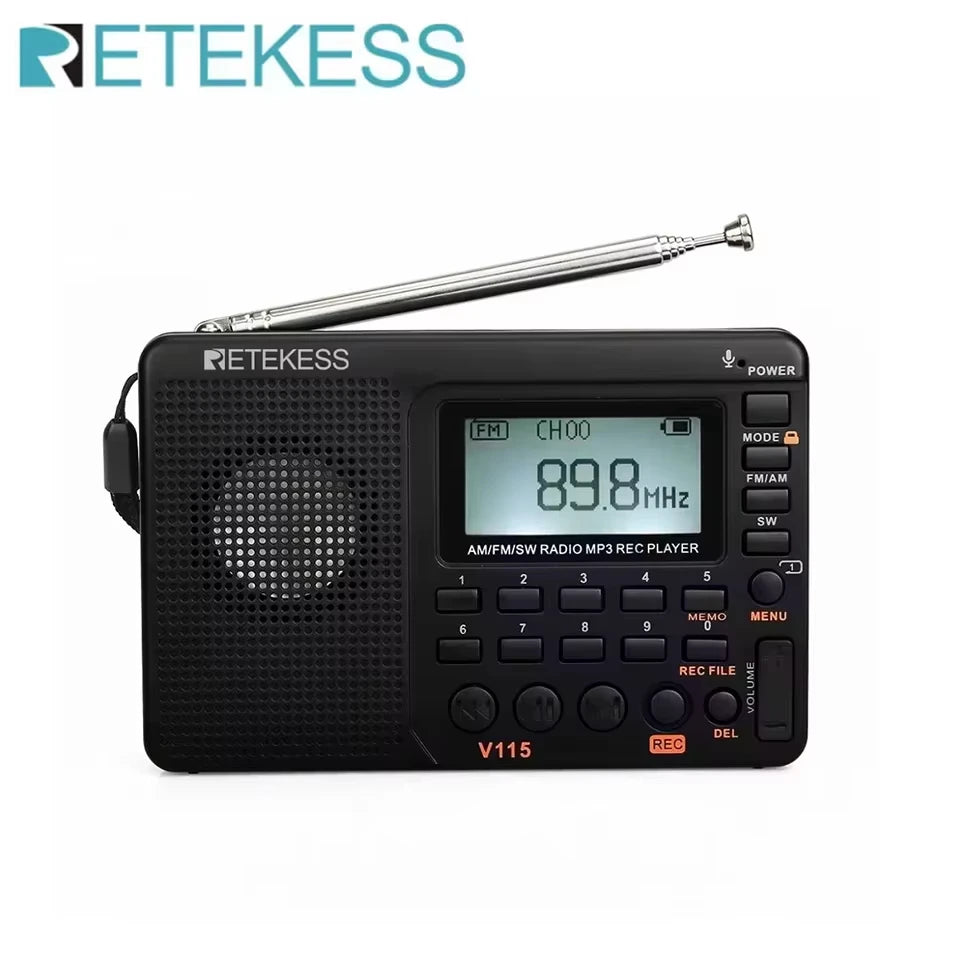 RETEKESS V115 Radio Portable Radio Rechargeable AM FM Radio Multifunctional Shortwave Receiver Good Sound for Camping and Gift
