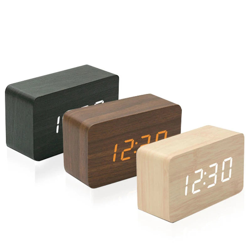 Wooden Digital Alarm Clock for Bedroom Office Kitchen Bathroom Desk