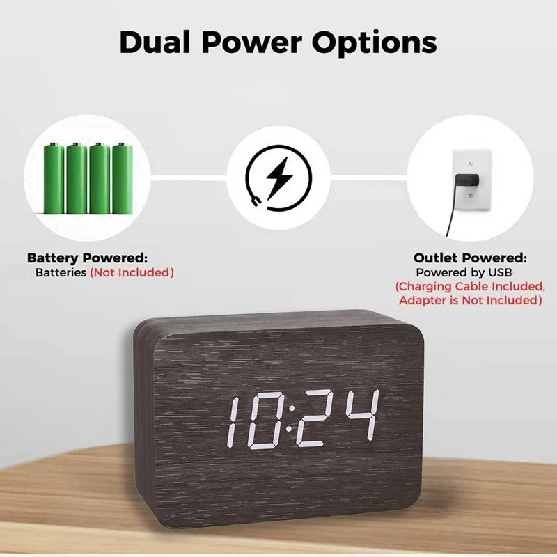 Wooden Digital Alarm Clock for Bedroom Office Kitchen Bathroom Desk